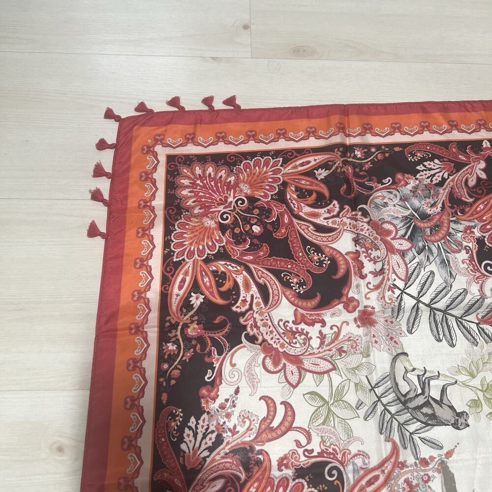 NEW Johnny Was 100% Silk Scarf Tassels Butterflies Floral Print Pink 42x42 - Picture 4 of 9
